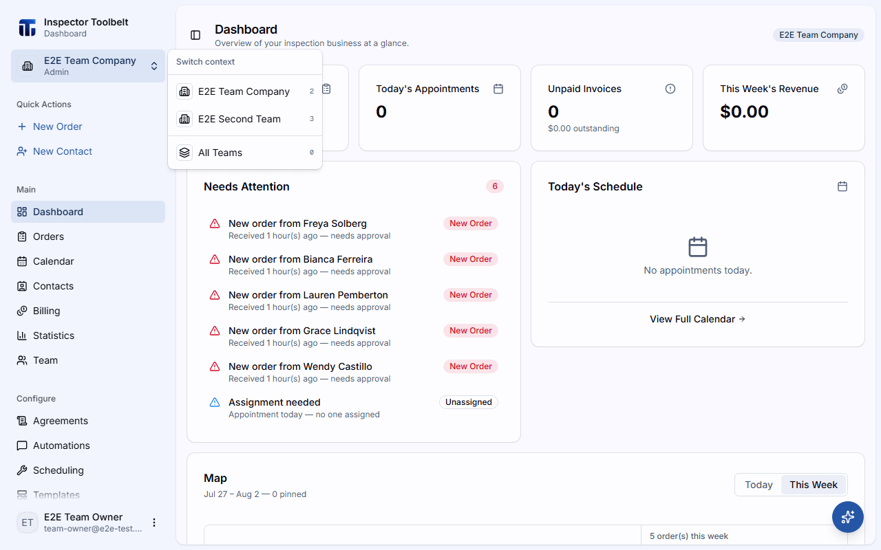 The open team switcher showing the personal account, teams, and All Teams options