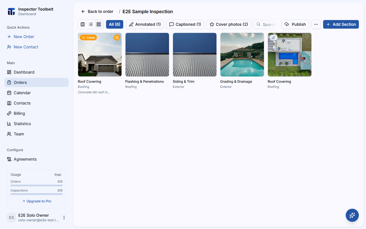 Gallery view showing all of a report's photos with the filter chips and search box above the grid