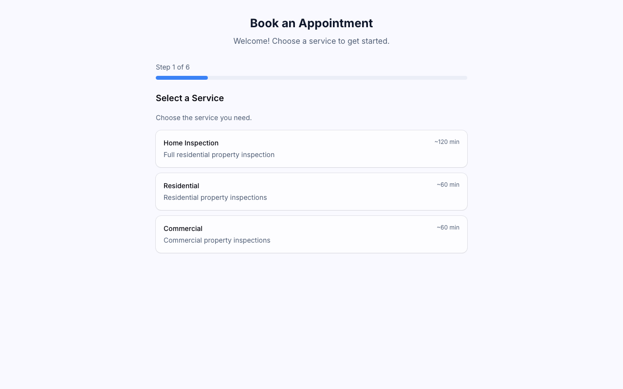 The public booking page as clients see it