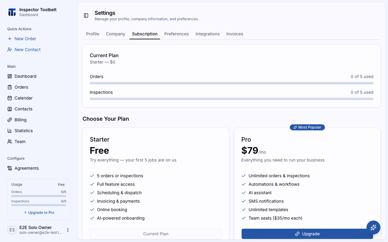 The Choose Your Plan section with the Starter and Pro plan cards